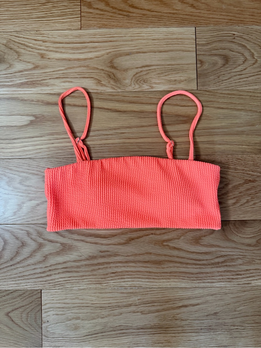Cotton On Neon Coral Textured Bandeau Bikini Top with Straps